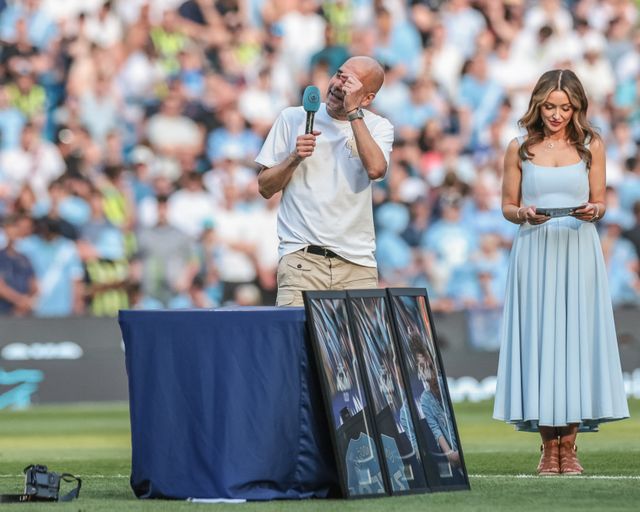 Pep Guardiola manager of Manchester City fights the tears in an emotional last game as City announce they are naming the new stand after him “The Pep Guardiola  Stand during the Premier League match Manchester City vs Aston Villa at Etihad Stadium, Manchester, United Kingdom on 24 May 2026

(Photo by Mark Cosgrove/News Images)