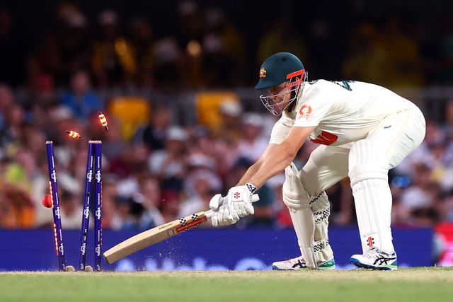 Cameron Green of Australia is bowled by Brydon Carse of England  during the NRMA Insurance Ashes Second Test Day 2 Australia vs England at The Gabba, Brisbane Cricket Ground, Brisbane, Australia, 5th December 2025

(Photo by Pat Hoelscher/News Images)

*** GER AUT SUI OUT ***
