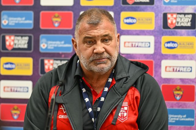 Shaun Wane Head Coach of England in the post match press conference after the Rugby League International match England vs Tonga at John Smith's Stadium, Huddersfield, United Kingdom, 28th October 2023

(Photo by Craig Thomas/News Images)