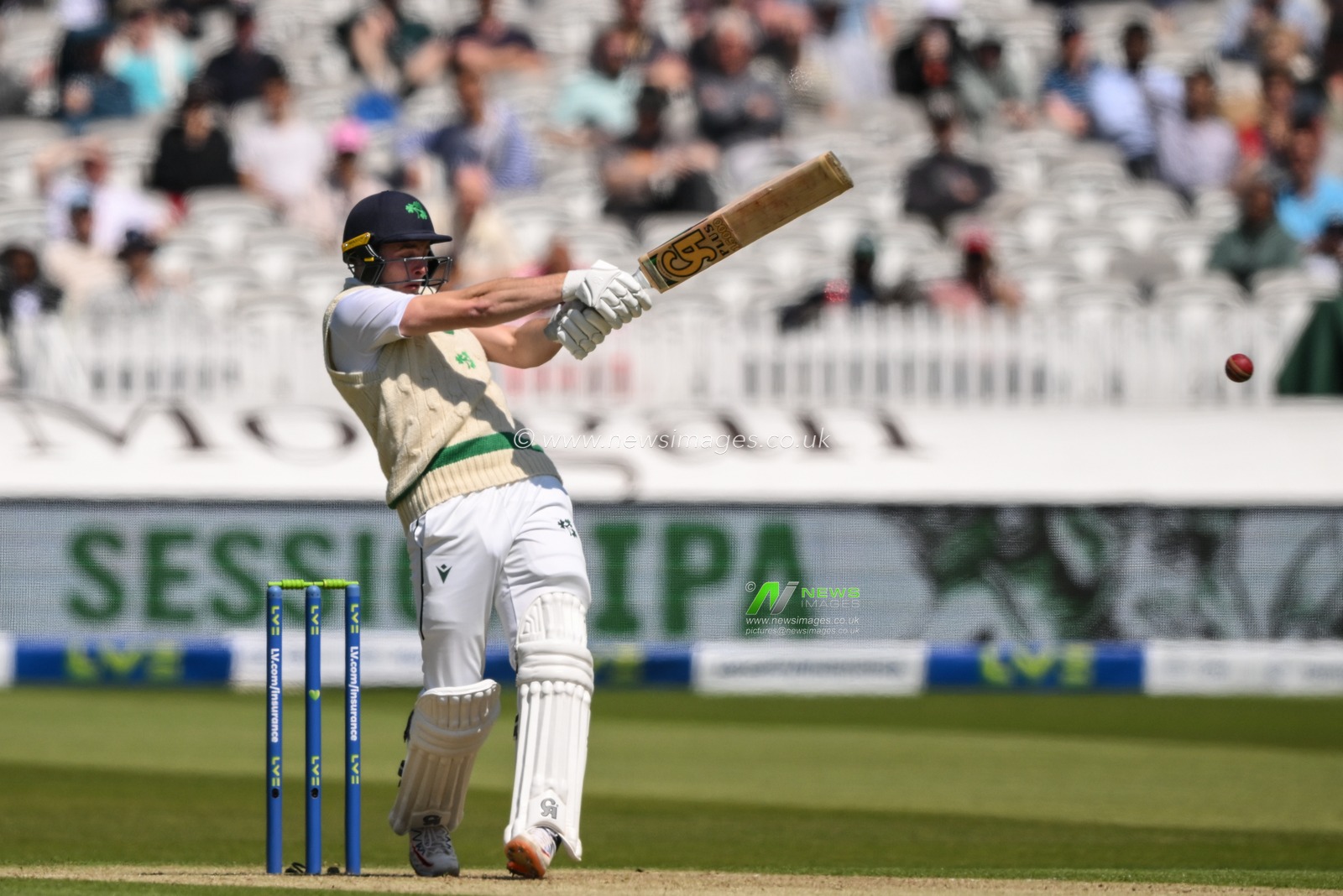 Lorcan Tucker of Ireland  hooks the ball during the LV= Insurance day one Test match England vs Ireland at Lords, London, United Kingdom, 1st June 2023

(Photo by Craig Thomas/News Images)