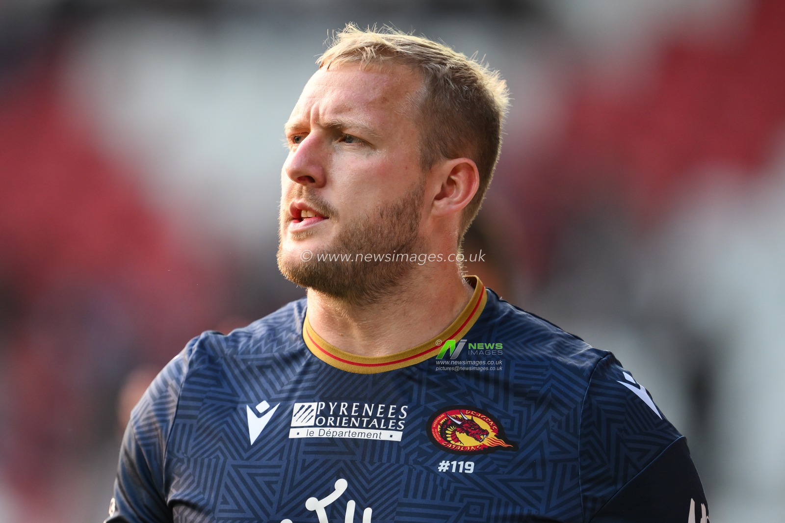 Jordan Abdull of Catalan Dragons during pre match warm up ahead of the Betfred Super League Round 13 match St Helens vs Catalans Dragons at Totally Wicked Stadium, St Helens, United Kingdom, 31st May 2024

(Photo by Craig Thomas/News Images)