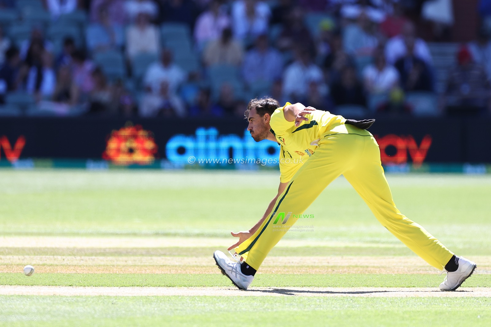 Mitch Starc of Australia fields the ball during the Dettol ODI Series match Australia vs England at Adelaide Oval, Adelaide, Australia, 17th November 2022

(Photo by Patrick Hoelscher/News Images)