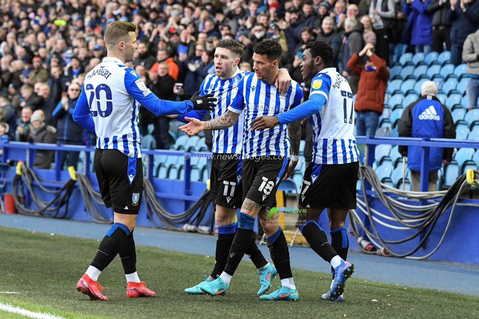 Marvin Johnson #18 of Sheffield Wednesday celebrates scoring a goal to make it 1-0