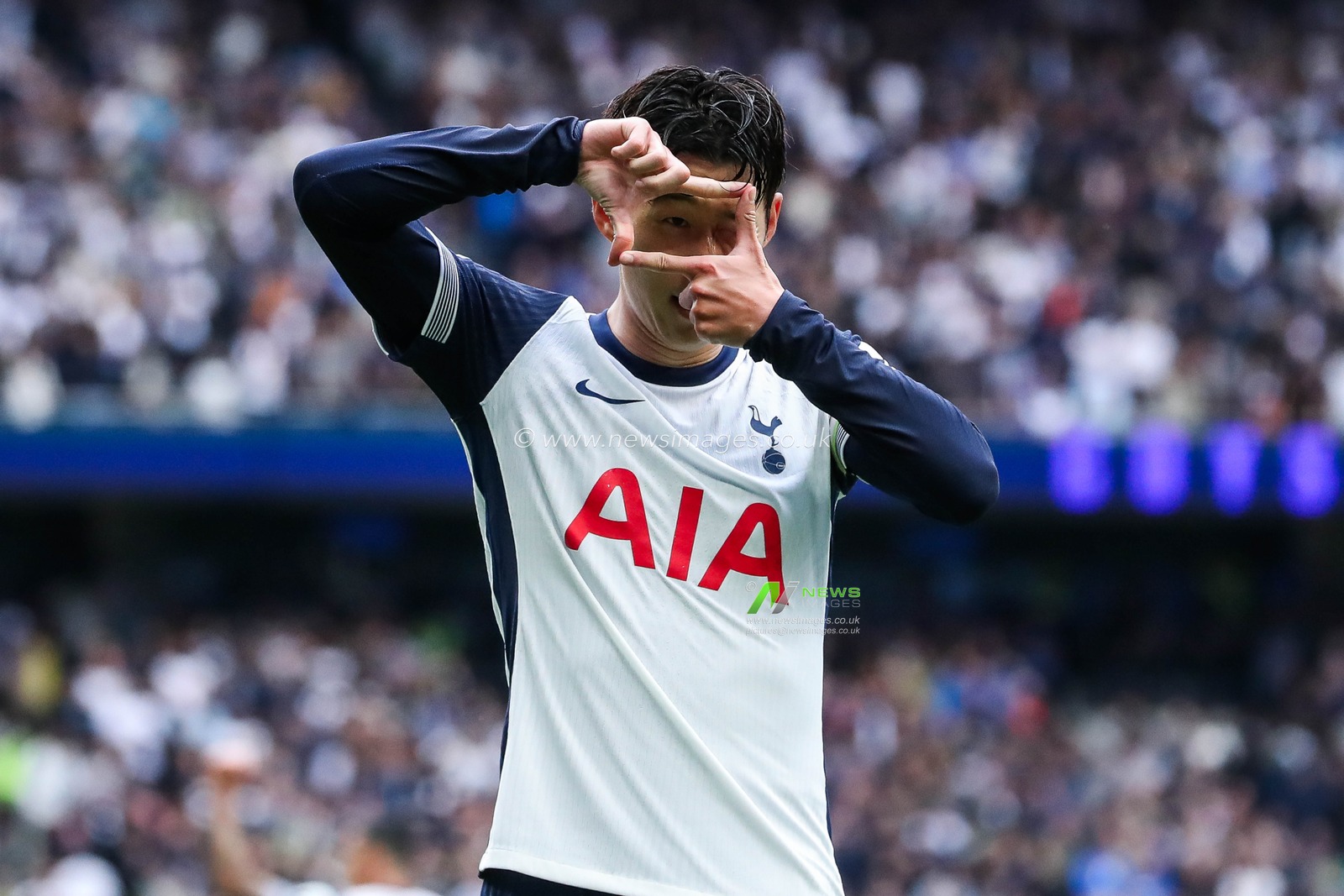 Heung-min Son of Tottenham Hotspur celebrates after scoring the team's second goal to make the score 2-0 during the Premier League match Tottenham Hotspur vs Everton at Tottenham Hotspur Stadium, London, United Kingdom, 24th August 2024

(Photo by Izzy Poles/News Images)