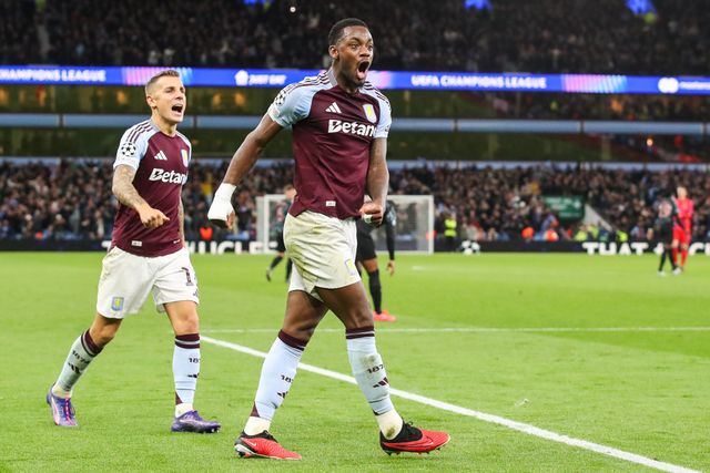 Jhon DurÃ¡n of Aston Villa celebrates his teams win after the UEFA Champions League League Stage match Aston Villa vs Bayern Munich at Villa Park, Birmingham, United Kingdom, 2nd October 2024

(Photo by Gareth Evans/News Images)