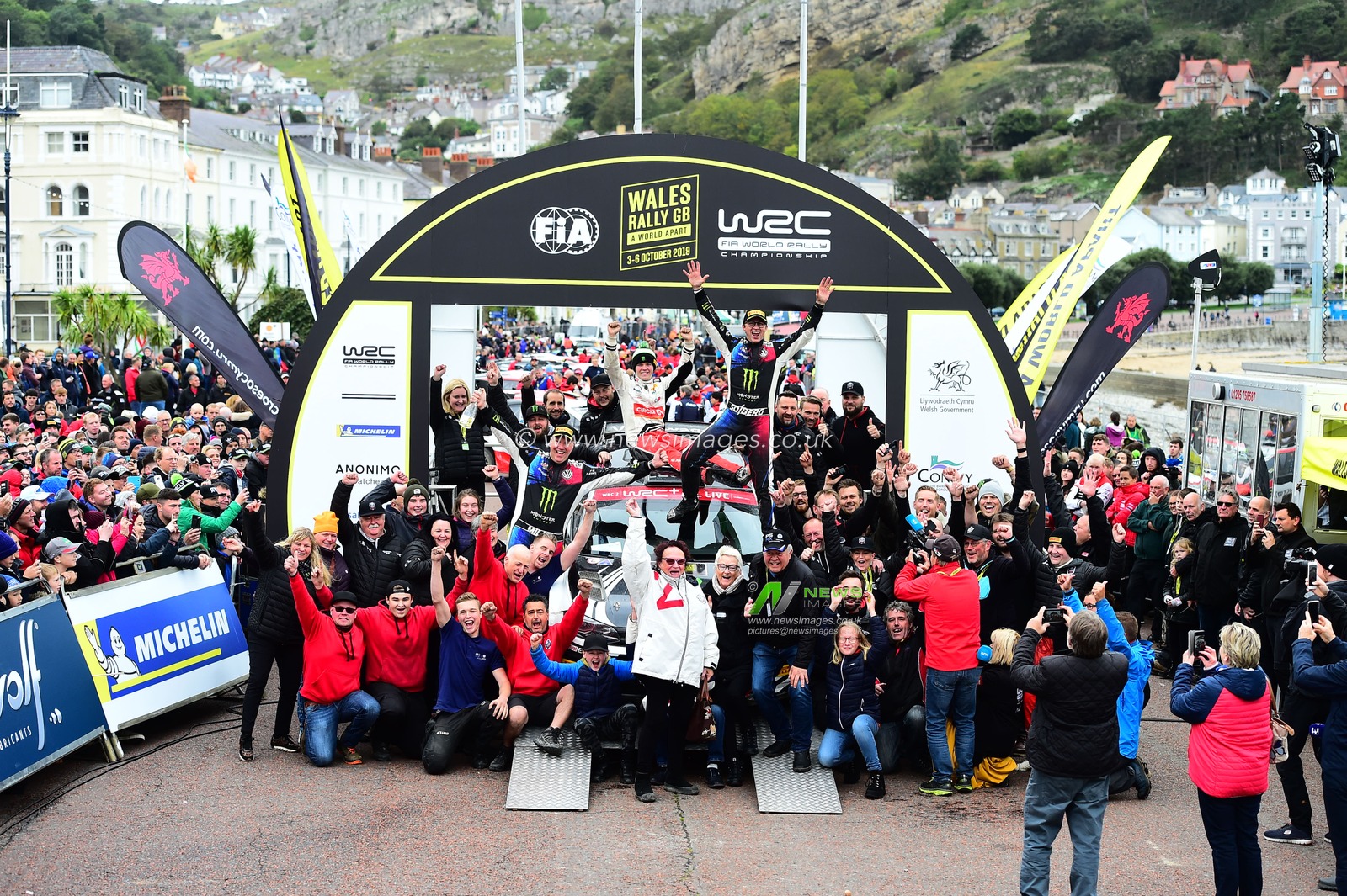 6th October 2019, Wales ; Wales Rally GB 2019 Podium: Petter SOLBERG & Co Driver Phil MILLS competing in the Volkswagen Polo R5 celebrate with friends, family and the team after competing in their final Rally GB

Credit: Gareth Dalley/News Images