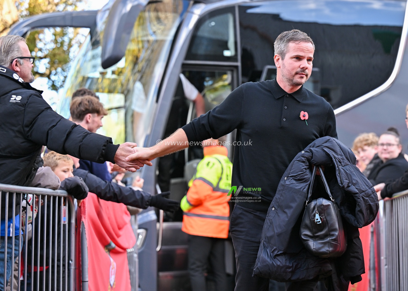 Stephen Clemence manager of Gillingham Football Club arrives ahead of the match, during the Sky Bet League 2 match Wrexham vs Gillingham at SToK Cae Ras, Wrexham, United Kingdom, 11th November 2023

(Photo by Cody Froggatt/News Images)