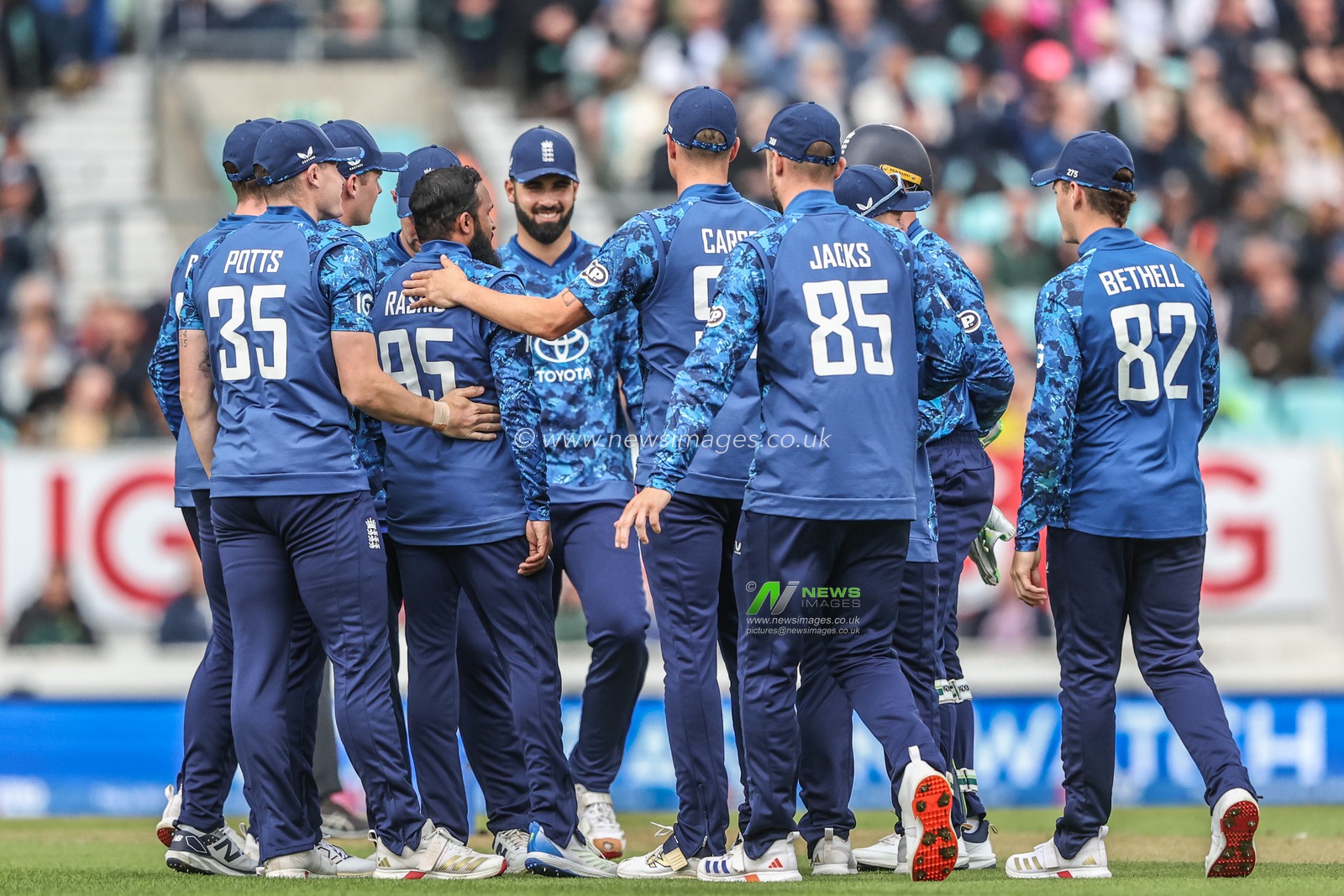 Adil Rashid of England celebrates the wicket of Keacy Carty of West Indies during the 3rd Metro Bank ODI England v West Indies at The Kia Oval, London, United Kingdom, 3rd June 2025

(Photo by Alfie Cosgrove/News Images)