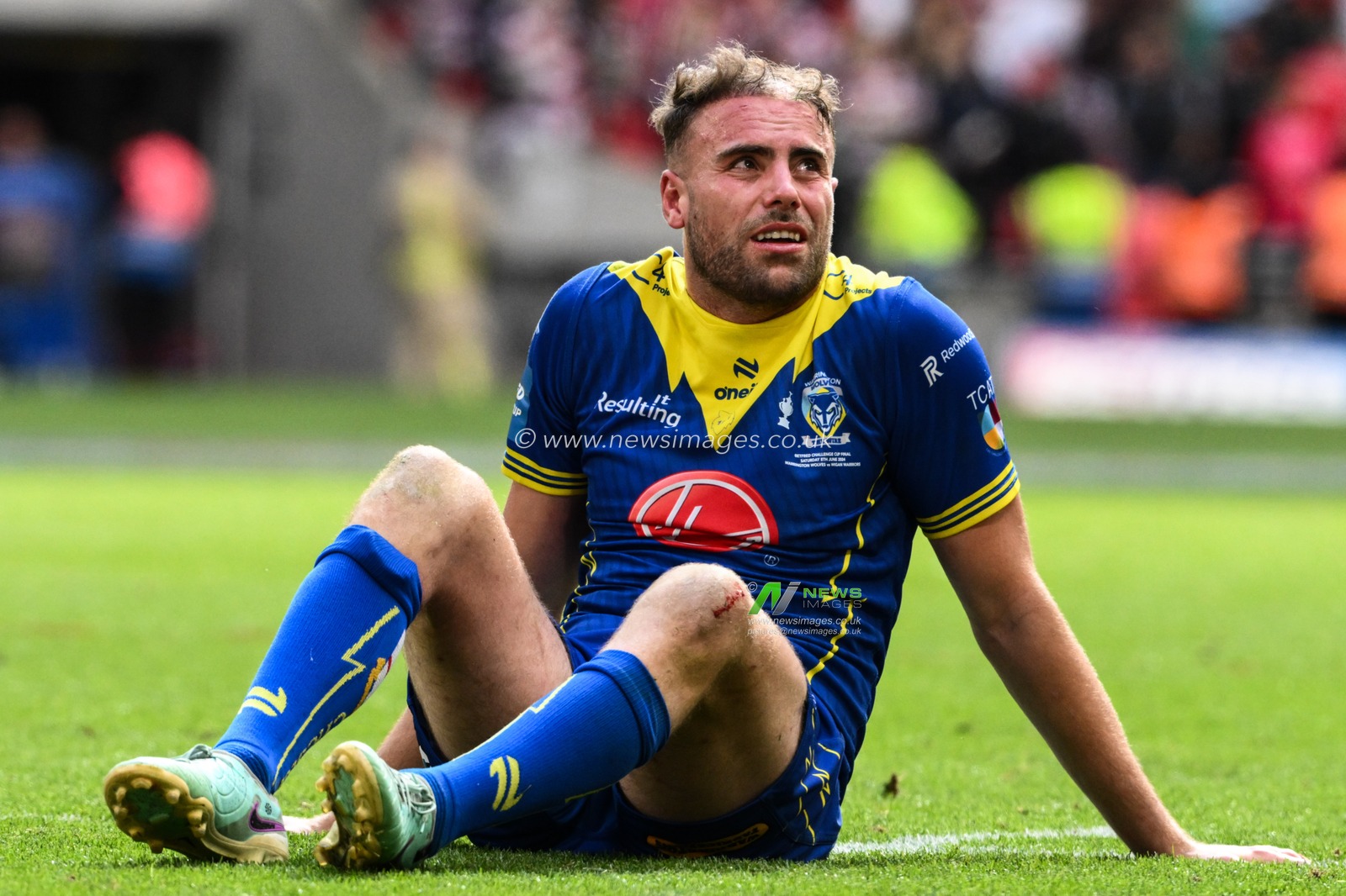 James Harrison of Warrington Wolves reacts to his teamâ€™s loss after the Betfred Challenge Cup Final match Warrington Wolves vs Wigan Warriors at Wembley Stadium, London, United Kingdom, 8th June 2024

(Photo by Craig Thomas/News Images)