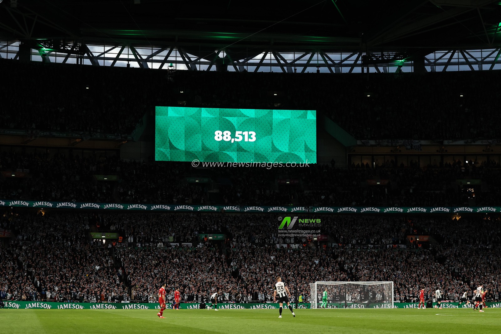 The attendance is displayed on the big screen during the Carabao Cup Final match Liverpool vs Newcastle United at Wembley Stadium , London, United Kingdom, 16th March 2025

(Photo by Alfie Cosgrove/News Images)