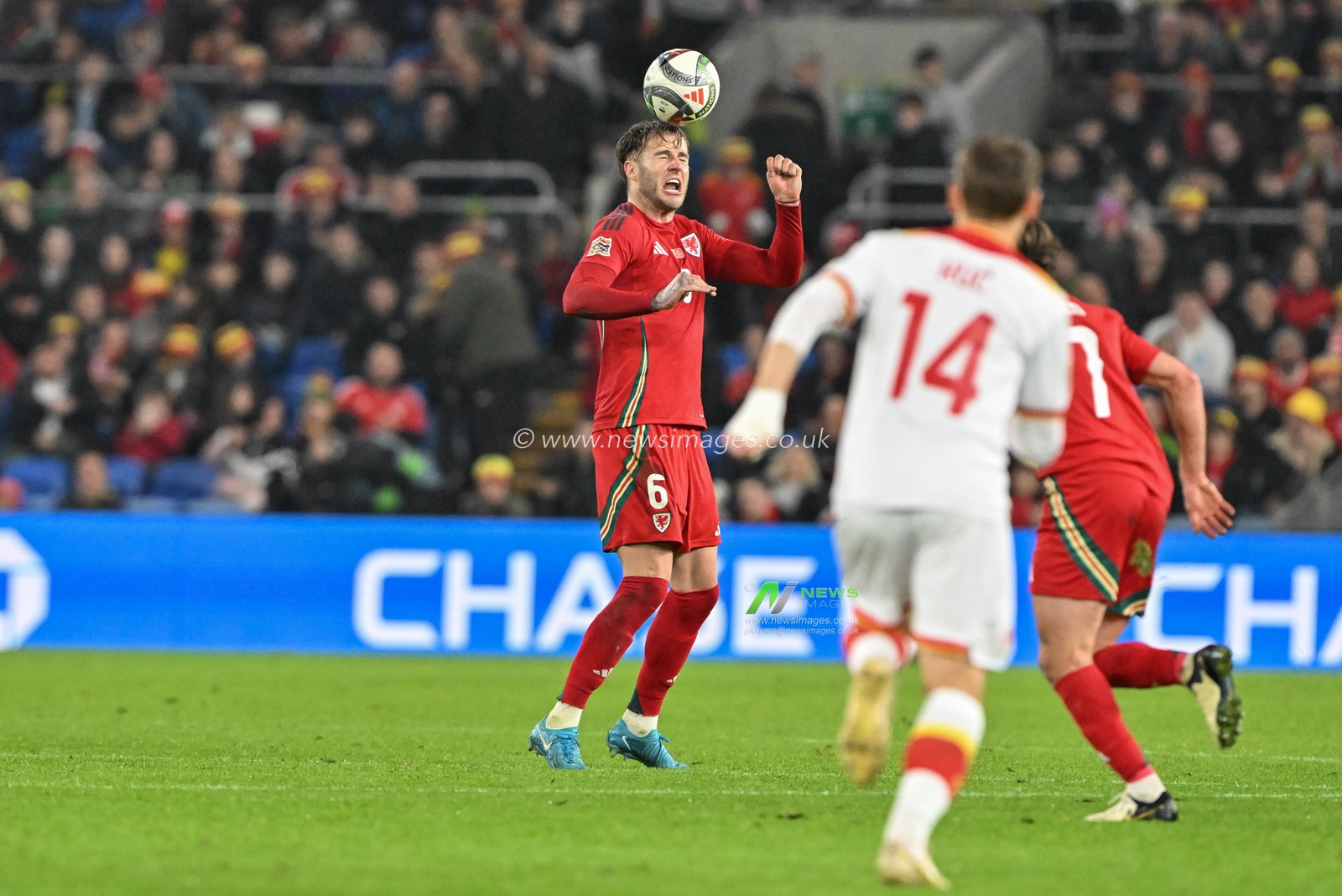 Joe Rodon of Wales heads the ball during the UEFA Nations League - League B - Group 4 match Wales vs Montenegro at Cardiff City Stadium, Cardiff, United Kingdom, 14th October 2024

(Photo by Cody Froggatt/News Images)