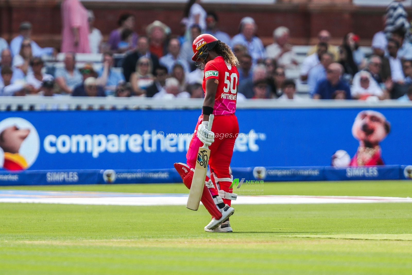 Hayley Matthews of Welsh Fire looks dejected following her dismissal during the The Hundred Women's Final match Welsh Fire Women vs London Spirit Women at Lords, London, United Kingdom, 18th August 2024

(Photo by Izzy Poles/News Images)