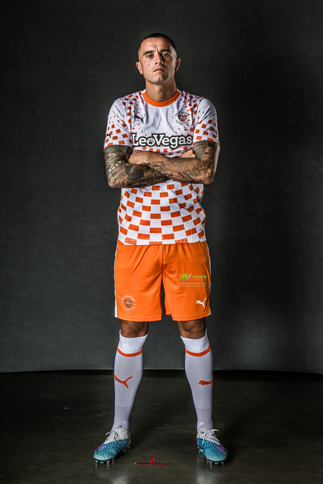 Blackpool Away kit Photoshoot at Bloomfield Road, Blackpool, United Kingdom, 18th July 2023

(Photo by Craig Thomas/News Images)
