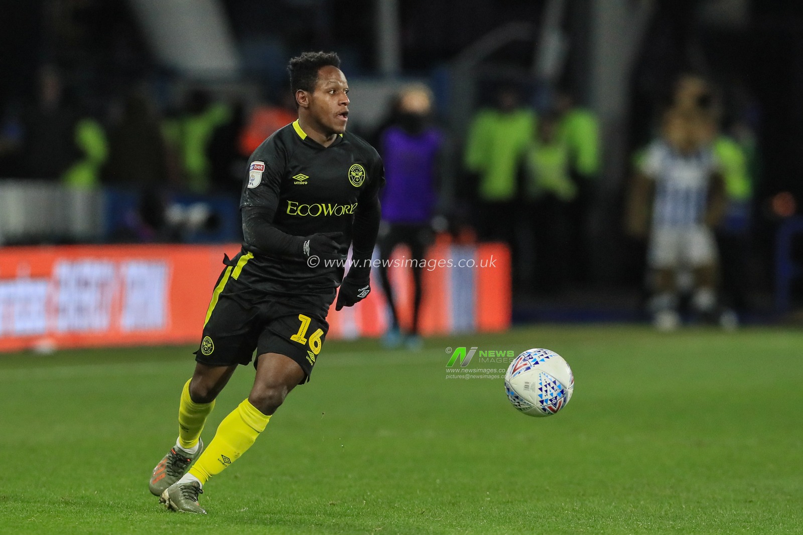 18th January 2020, John Smith's Stadium, Huddersfield, England; Sky Bet Championship, Huddersfield Town v Brentford : Joel Valencia (16) of Brentford in action during the game 

Credit: Mark Cosgrove/News Images