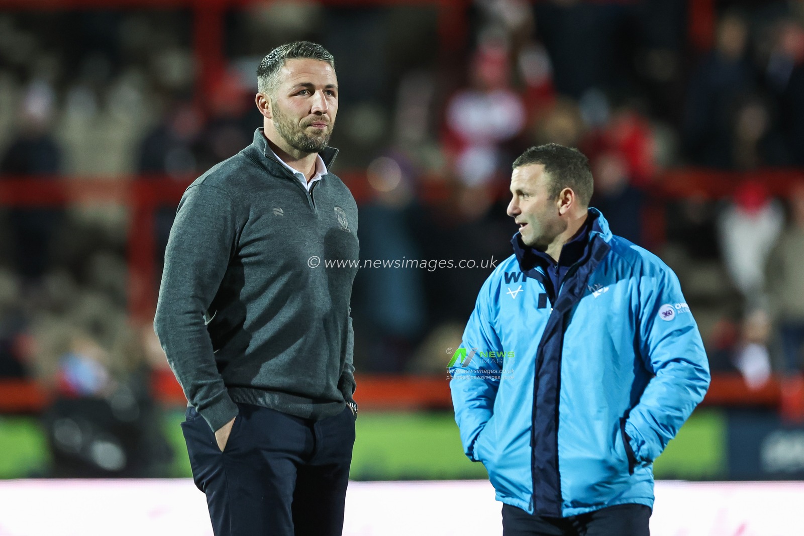 Sam Burgess Head Coach of Warrington Wolves and Willie Peters Head Coach of Hull KR chat  ahead of the Betfred Super League Round 4 match Hull KR vs Warrington Wolves at Sewell Group Craven Park, Kingston upon Hull, United Kingdom, 7th March 2024

(Photo by Mark Cosgrove/News Images)