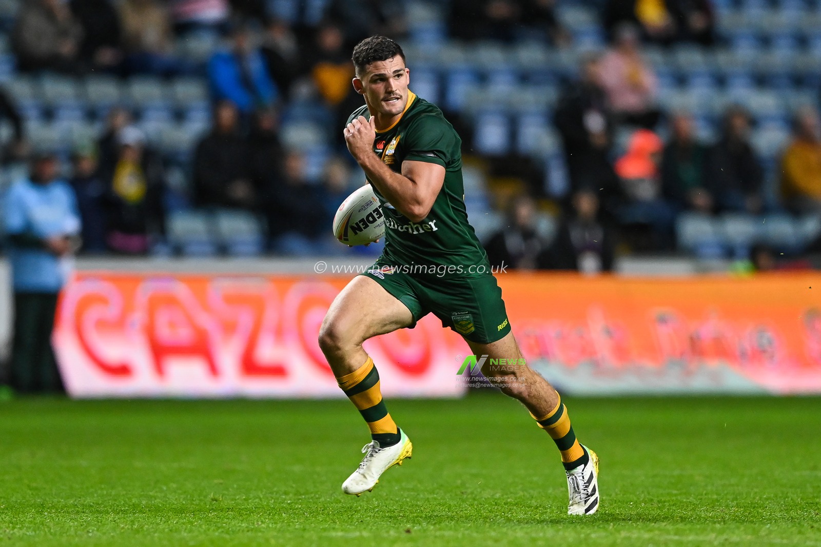Nathan Cleary of Australia in action during the Rugby League World Cup 2021 match Australia vs Scotland at Coventry Building Society Arena, Coventry, United Kingdom, 21st October 2022

(Photo by Craig Thomas/News Images)