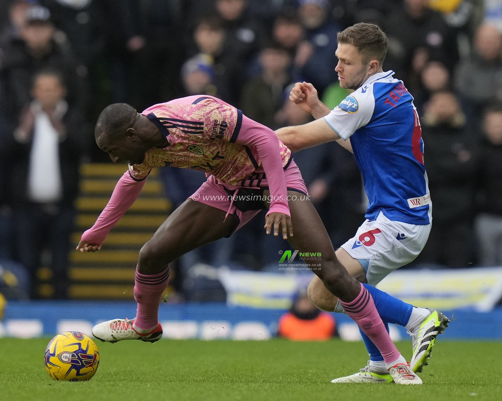 Sondre Tronstad 6 of Blackburn Rovers challenges Glen Kamara #8 of Leeds United during the Sky Bet Championship match Blackburn Rovers vs Leeds United at Ewood Park, Blackburn, United Kingdom, 9th December 2023

(Photo by Steve Flynn/News Images)