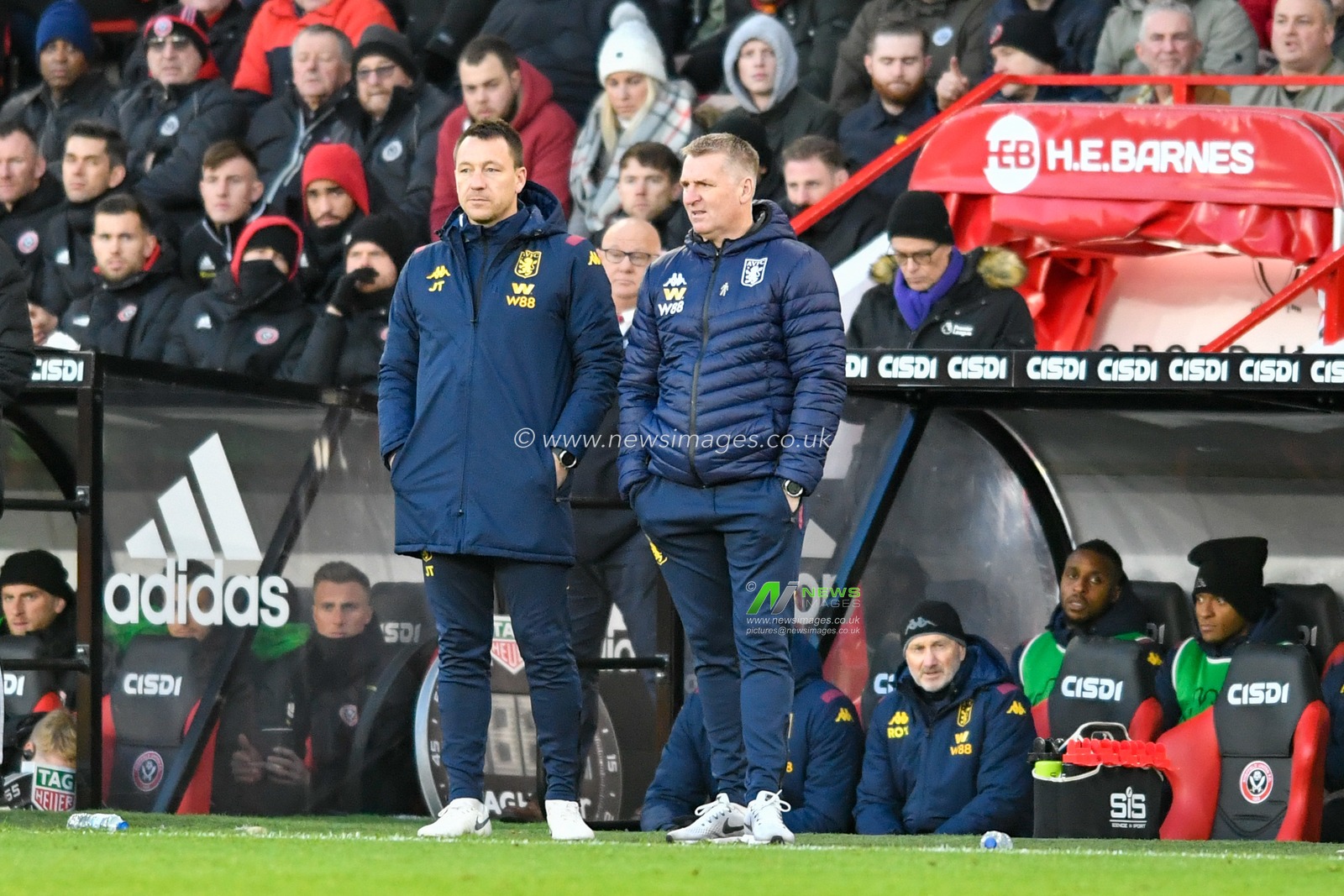 14th December 2019, Bramall Lane, Sheffield, England; Premier League, Sheffield United v Aston Villa : Dean Smith, Head Coach of Aston Villa and Assistant Head Coach  John Terry watch the game

Credit: Simon Whitehead/News Images