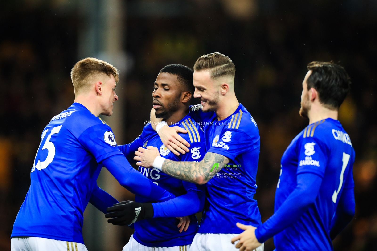 28th February 2020, Carrow Road, Norwich, England; Premier League, Norwich City v Leicester City : Kelechi Iheanacho (14) of Leicester City celebrates his goal which was later disallowed following a VAR review