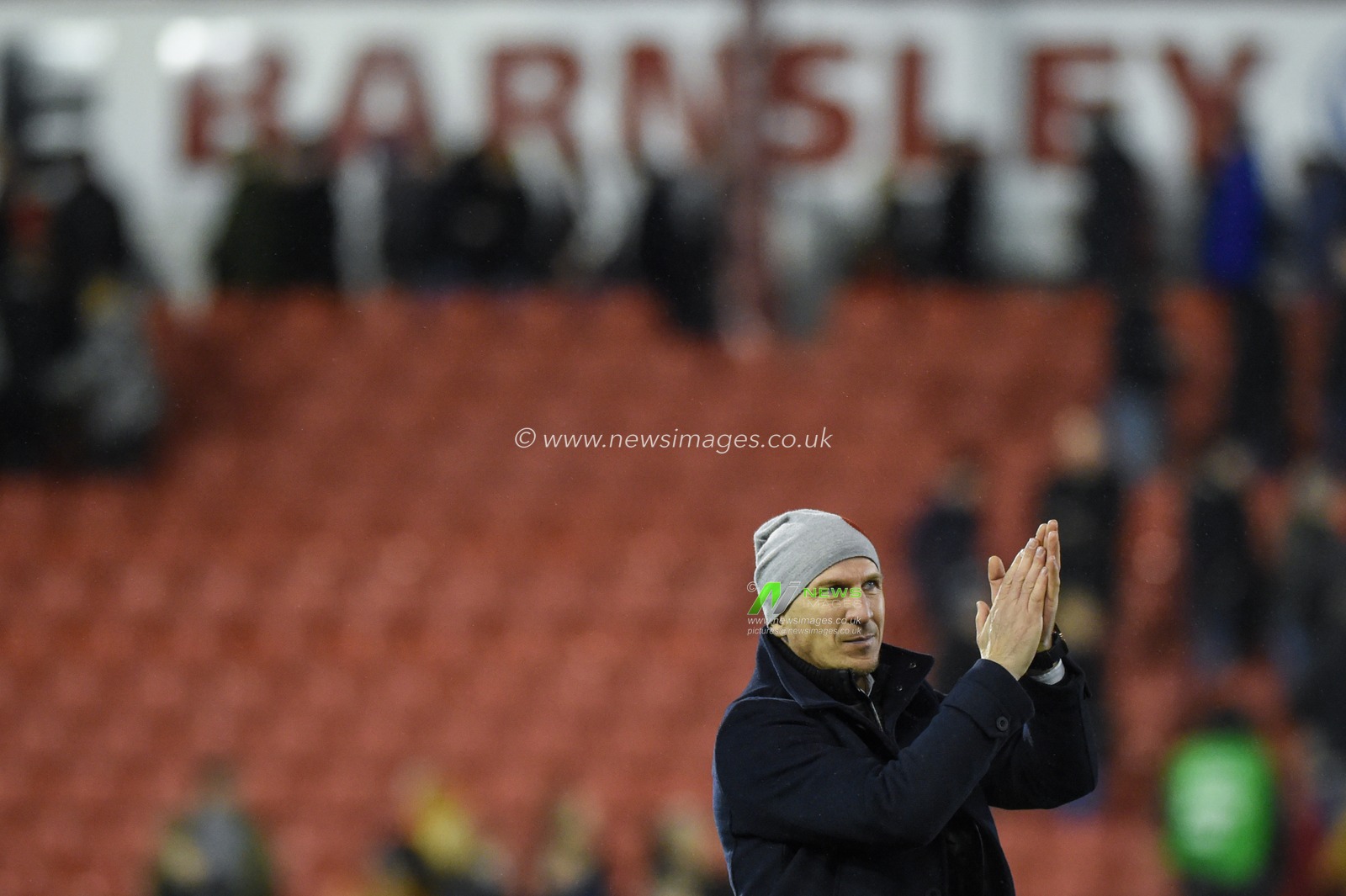 11th January 2020, Oakwell, Barnsley, England; Sky Bet Championship, Barnsley v Huddersfield Town : Gerhard Struber manager of Barnsley FC celebrates win.

Credit: Dean Williams/News Images