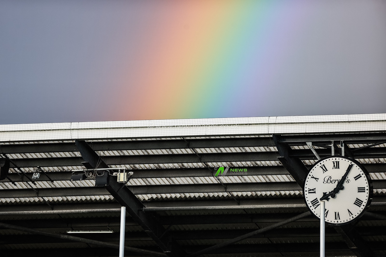 A rainbow over Headingley Stadium as the rain stops five minutes into the game