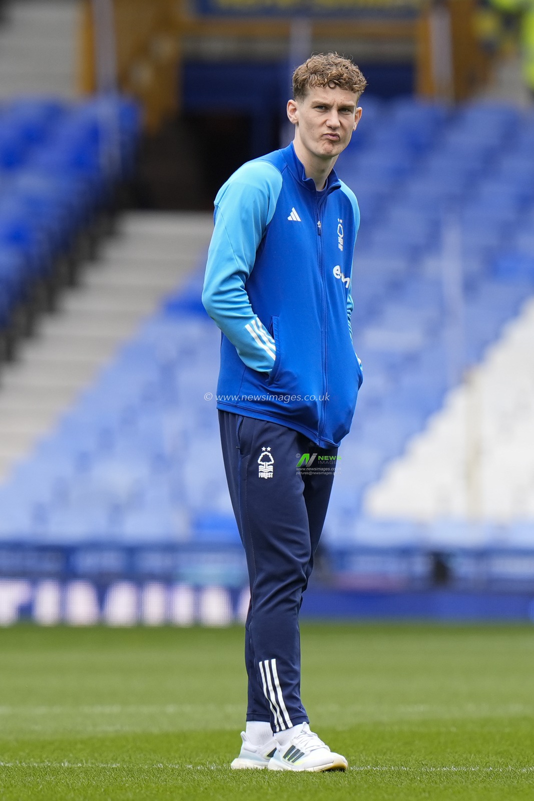 Ryan Yates of Nottingham Forest inspects the pitch before the Premier League match Everton vs Nottingham Forest at Goodison Park, Liverpool, United Kingdom, 21st April 2024

(Photo by Steve Flynn/News Images)