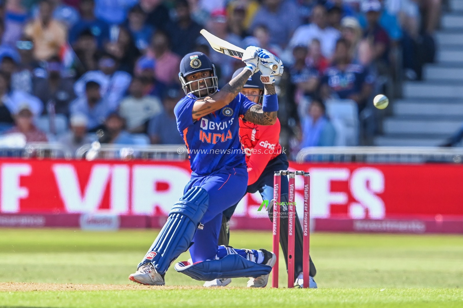 Suryakumar Yadav of India hits a boundry