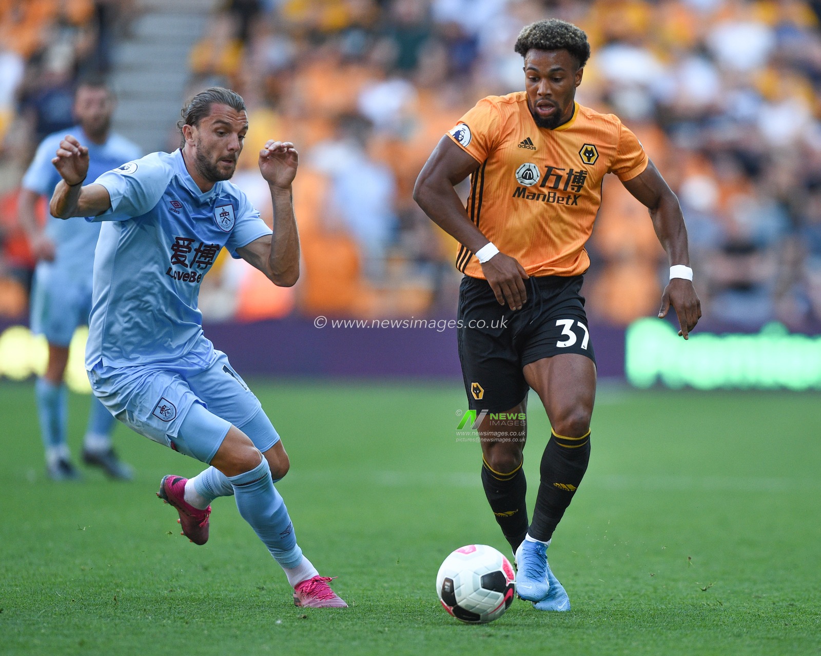 25th August 2019, Molineux Stadium, Wolverhampton, England ; Premier League Football, Wolverhampton Wanderers vs Burnley ; Adama Traore (37) of Wolverhampton Wanderers in action during the game

Credit: Richard Long/News Images

English Football League images are subject to DataCo Licence