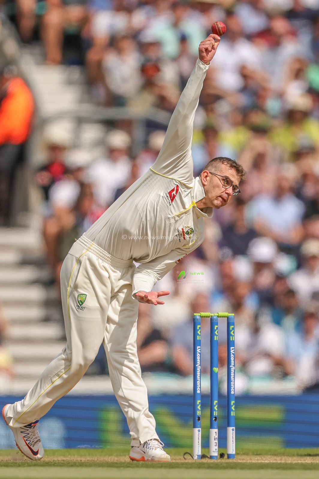 Todd Murphy of Australia delivers the ball during the LV= Insurance Ashes Fifth Test Series Day Four match England vs Australia at The Kia Oval, London, United Kingdom, 30th July 2023

(Photo by Mark Cosgrove/News Images)