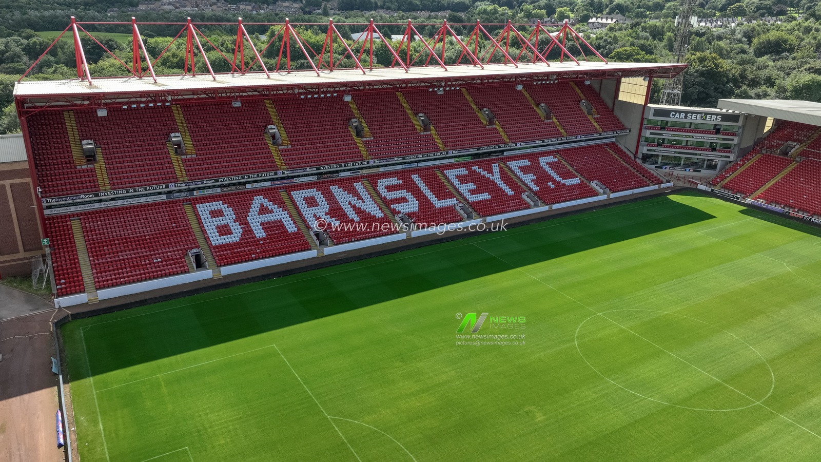 An aerial view of the East Stand at Oakwell ahead of the Sky Bet League 1 match Barnsley vs Peterborough at Oakwell, Barnsley, United Kingdom, 15th August 2023

(Photo by Mark Cosgrove/News Images)