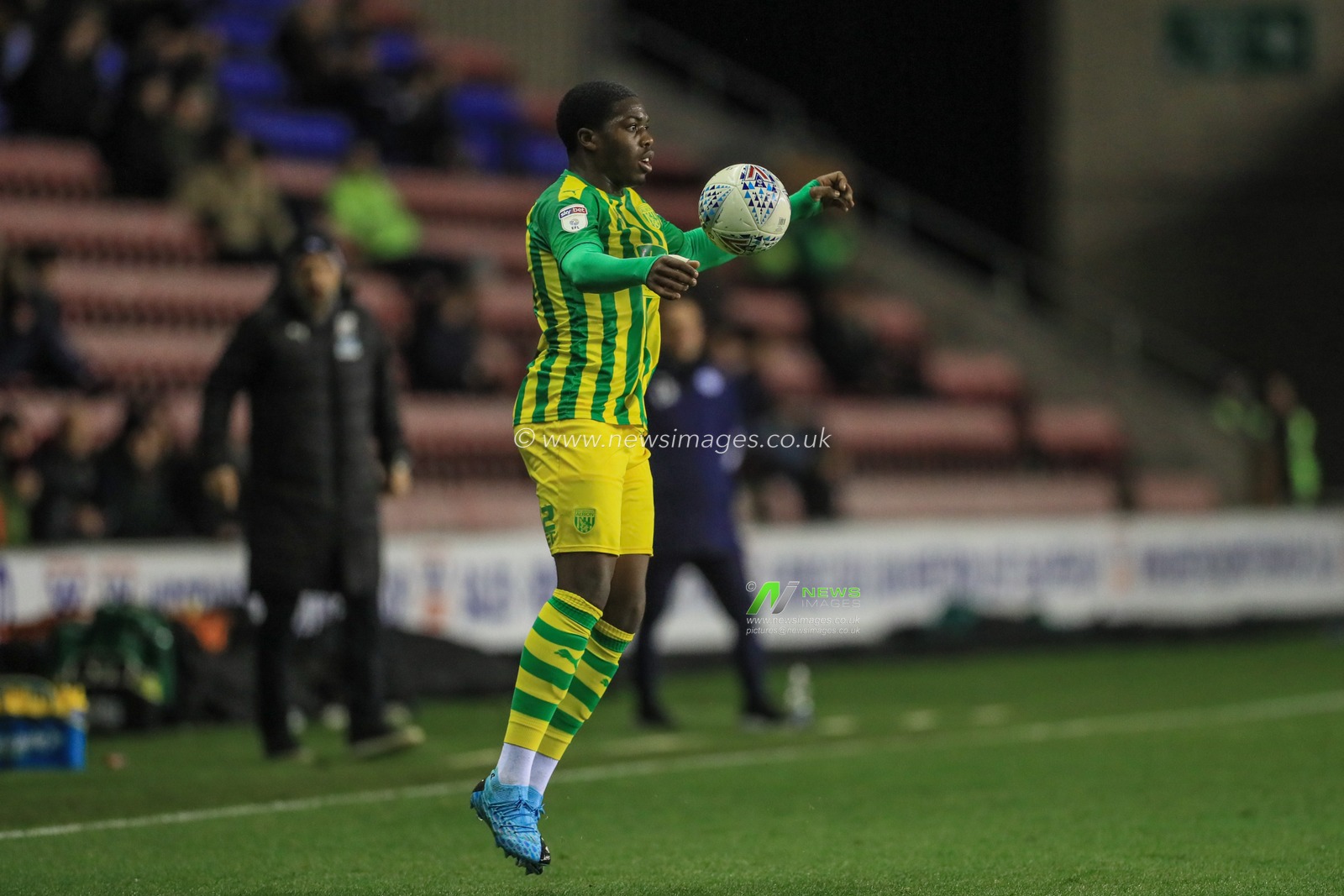 11th December 2019, DW Stadium, Wigan, England; Sky Bet Championship, Wigan Athletic v West Bromwich Albion : Nathan Ferguson (36) of West Bromwich Albion  controls the ball 

Credit: Mark Cosgrove/News Images