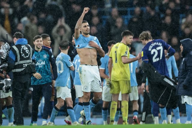 Rodrigo of Manchester City celebrates their 2-1 win during the Premier League match Manchester City vs Newcastle Untied at Etihad Stadium, Manchester, United Kingdom on 21 February 2026

(Photo by Mark Cosgrove/News Images)