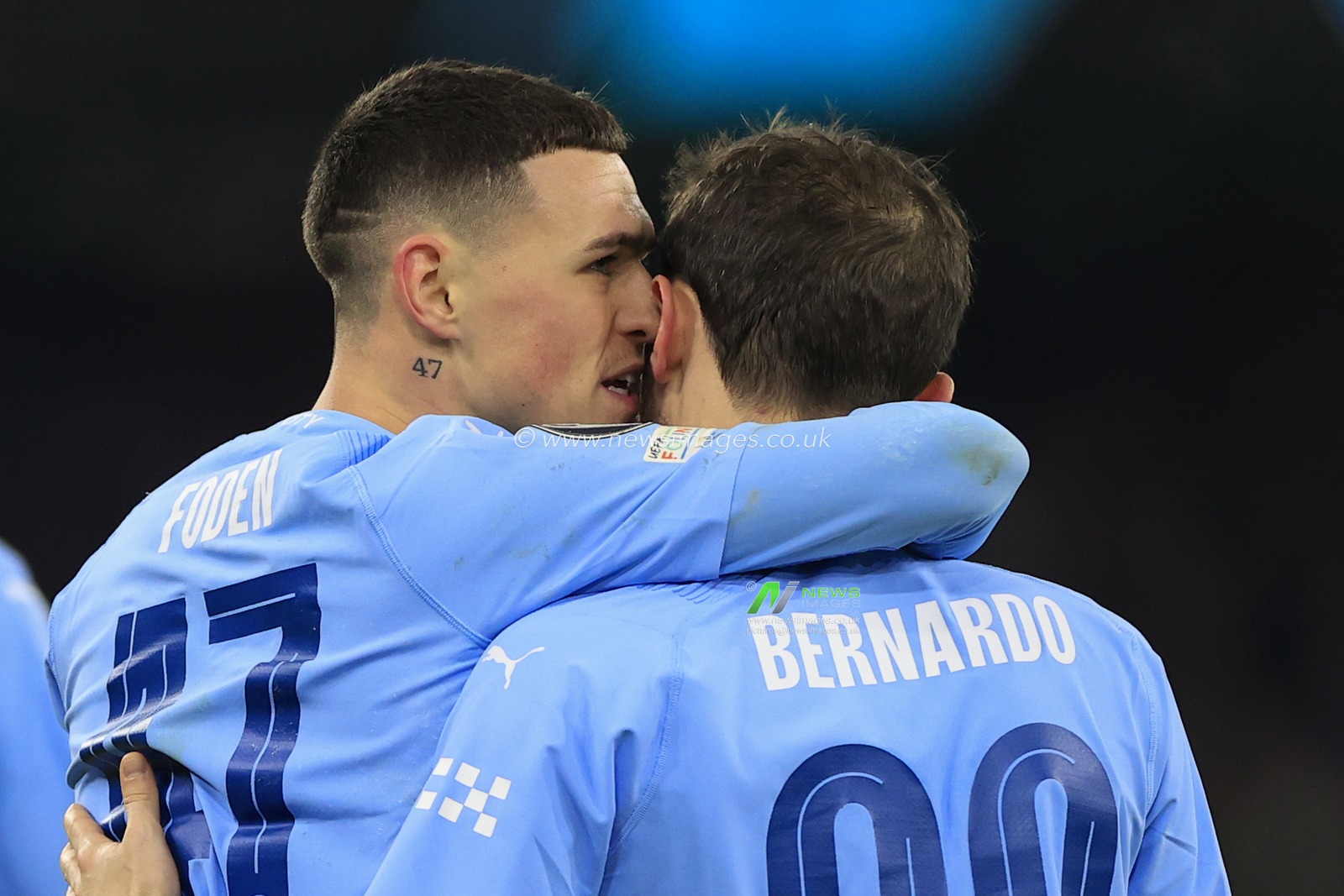 Phil Foden #47 of Manchester City and Bernardo Silva #20 of Manchester City during the UEFA Champions League Group G match Manchester City vs RB Leipzig at Etihad Stadium, Manchester, United Kingdom, 28th November 2023

(Photo by Conor Molloy/News Images)