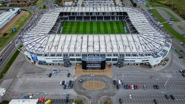 A general view of the stadium from the sky during the Sky Bet Championship match Derby County vs West Bromwich Albion at Pride Park Stadium, Derby, United Kingdom on 09 September 2026

(Photo by Maynard Manyowa/News Images)