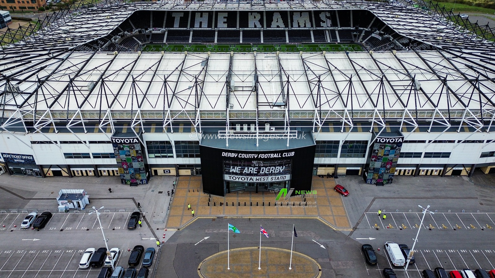 A general view of the stadium from the sky during the Sky Bet Championship match Derby County vs West Bromwich Albion at Pride Park Stadium, Derby, United Kingdom on 09 September 2026

(Photo by Maynard Manyowa/News Images)