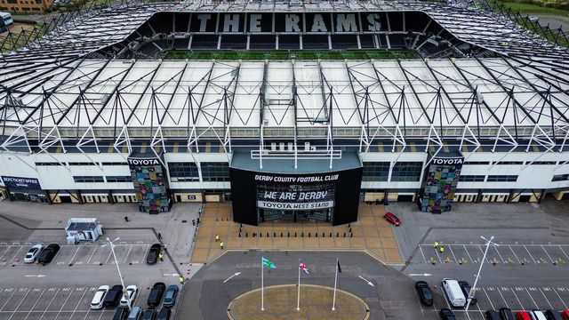 A general view of the stadium from the sky during the Sky Bet Championship match Derby County vs West Bromwich Albion at Pride Park Stadium, Derby, United Kingdom on 09 September 2026

(Photo by Maynard Manyowa/News Images)