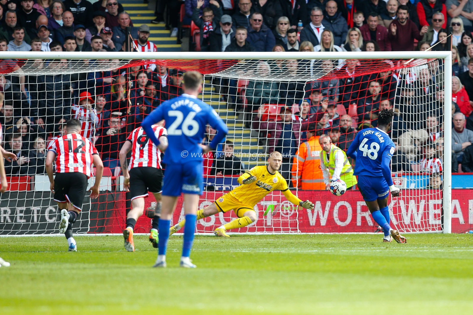 Sory Haba #48 of Cardiff City scores a penalty to make it 0-1 during the Sky Bet Championship match Sheffield United vs Cardiff City at Bramall Lane, Sheffield, United Kingdom, 15th April 2023

(Photo by Ben Early/News Images)