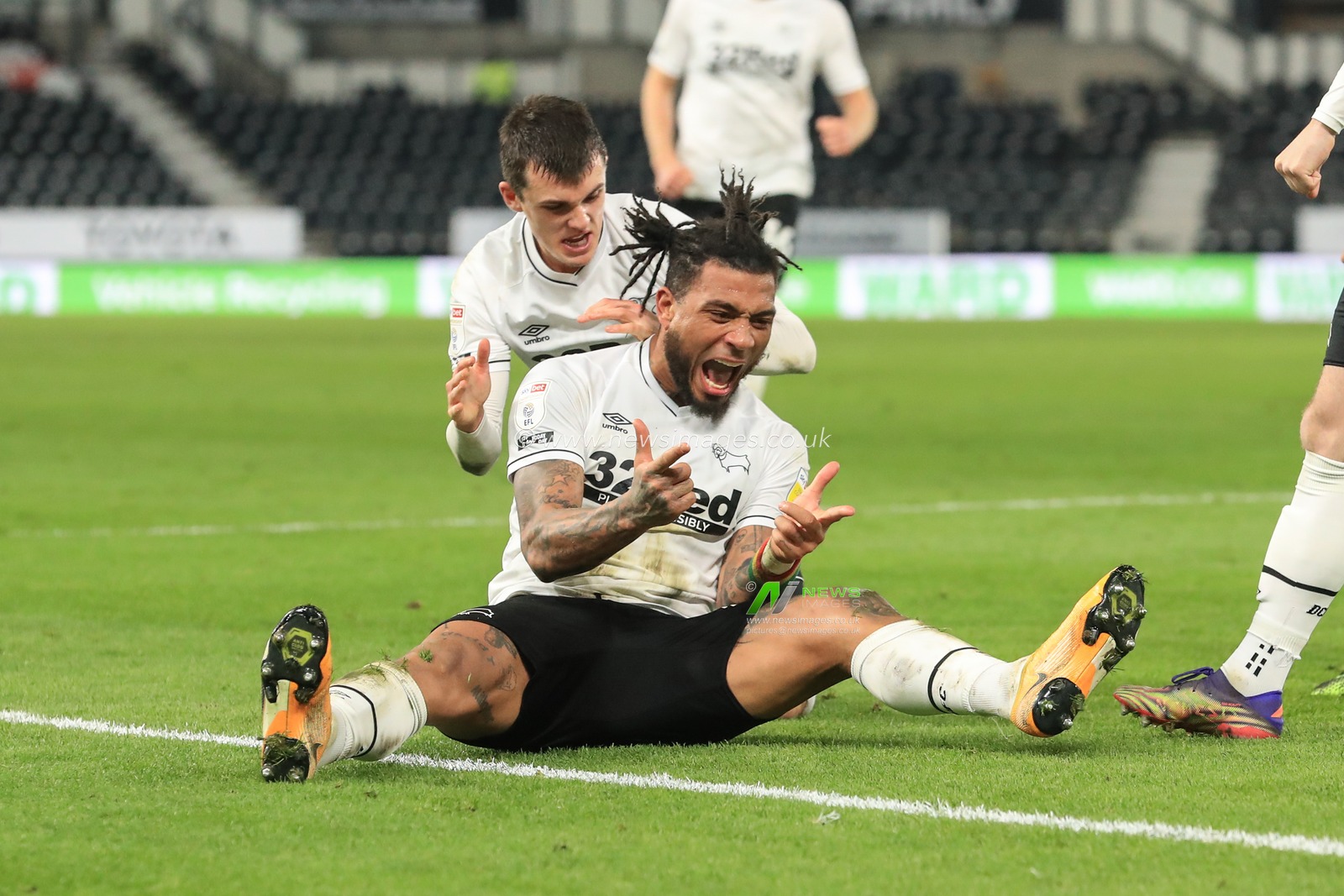 CELEBRATION Colin Kazim-Richards #13 of Derby County celebrates his goal to make it 1-0