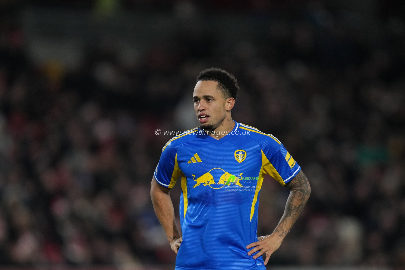 Noah Okafor of Leeds United during the Premier League match Brentford vs Leeds United at The Gtech Community Stadium, London, United Kingdom, 14th December 2025

(Photo by Harvey Murphy/News Images)

*** GER AUT SUI OUT ***