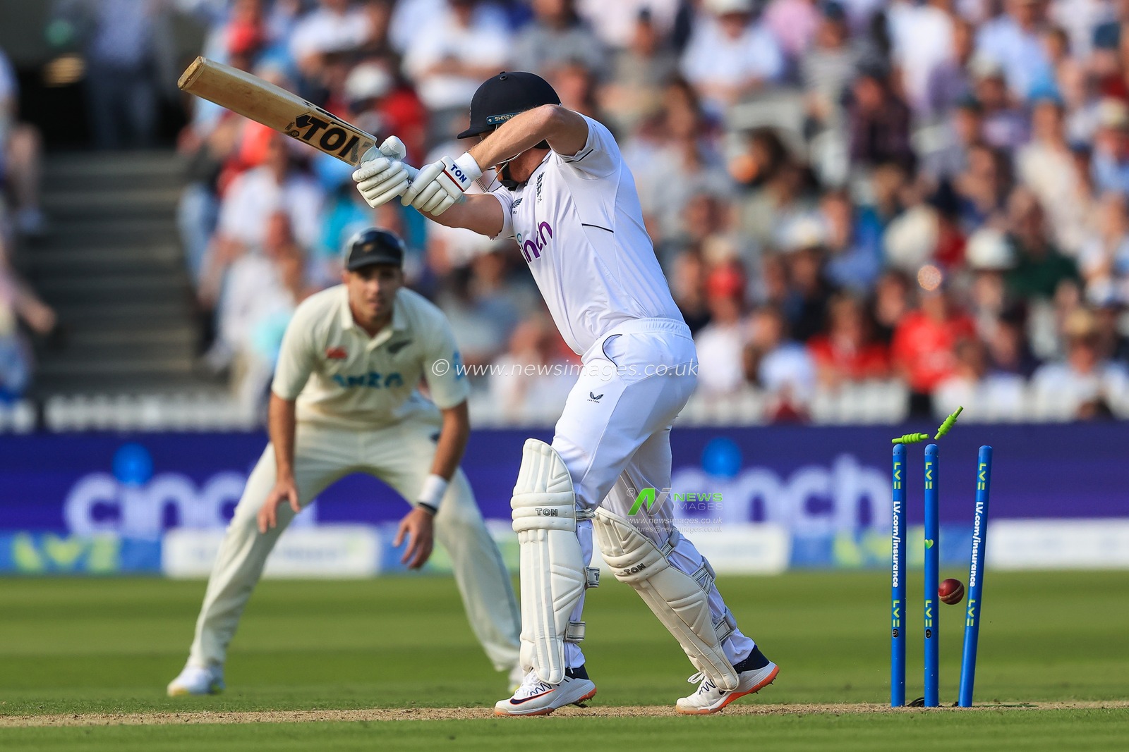 Jonny Bairstow of England is bowled out by Trent Boult of New Zealand