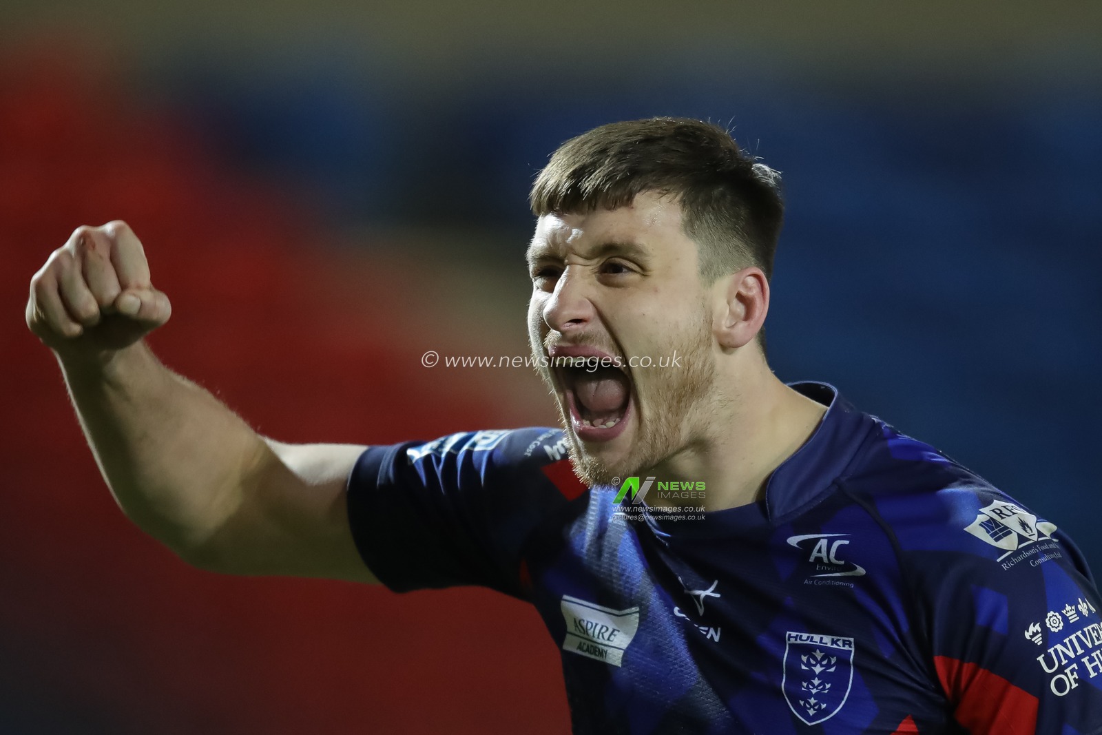 Sam Wood #24 of Hull KR pumps his fist and celebrates with the travelling Hull KR supporters after the Betfred Super League Round 2 match Salford Red Devils vs Hull KR at AJ Bell Stadium, Eccles, United Kingdom, 23rd February 2023

(Photo by James Heaton/News Images)