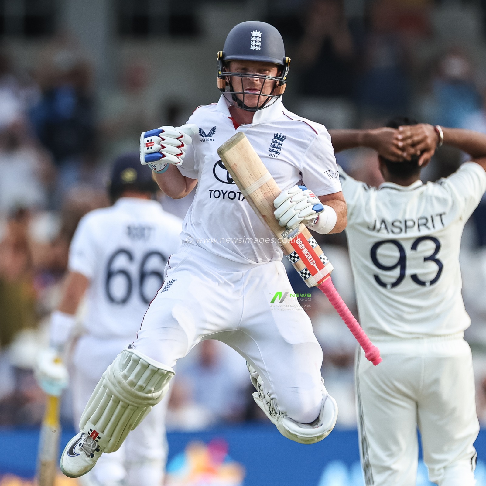 Ollie Pope of England celebrates a century (100 runs) during the 1st Rothesay Test Match Day 2 England vs India at Headingley Cricket Ground, Leeds, United Kingdom, 21st June 2025

(Photo by Mark Cosgrove/News Images)
