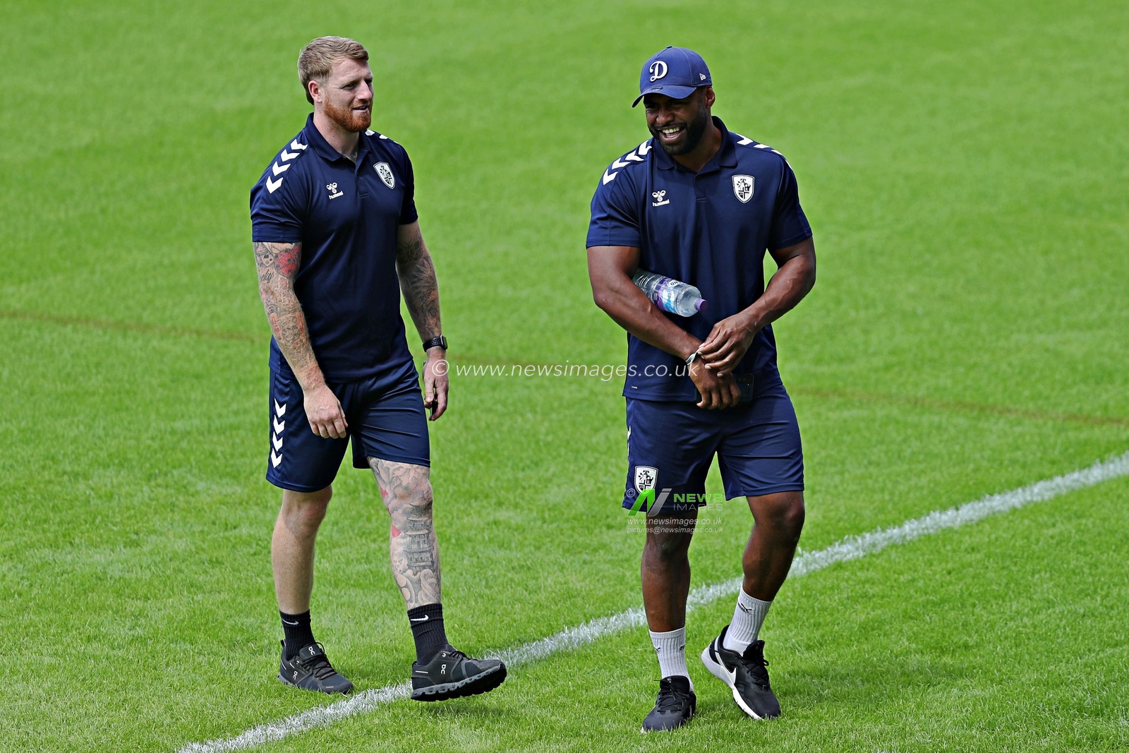 Will Jubb of Featherstone Rovers and King Vuniyayawa of Featherstone Rovers before the Betfred Championship match York City Knights vs Featherstone Rovers at LNER Community Stadium, York, United Kingdom, 29th June 2025(Photo by Sam Eaden/News Images)