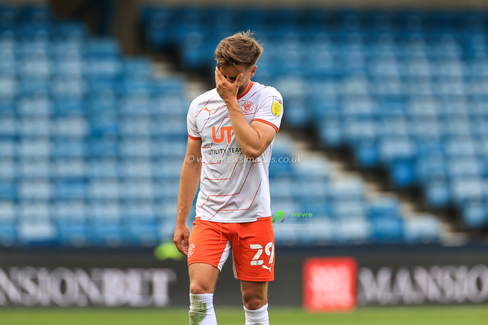 A dejected Luke Garbutt #29 of Blackpool as his side loses 2-1 to Millwall