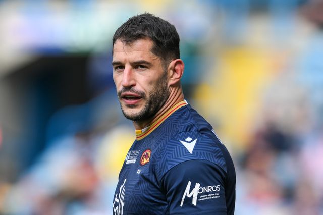 Ben Garcia of Catalan Dragons during pre match warm up ahead of the Magic Weekend match Catalans Dragons vs Hull KR at Elland Road, Leeds, United Kingdom, 18th August 2024

(Photo by Craig Thomas/News Images)