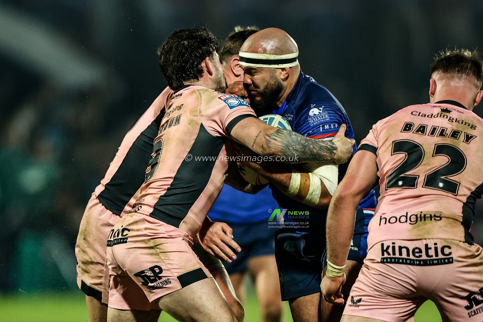 Jazz Tevaga of Wakefield Trinity is tackled by Amir Bourouh of Hull FC during the Betfred Super League match Wakefield Trinity vs Hull FC at DIY Kitchens Stadium, Wakefield, United Kingdom on 05 March 2026

(Photo by Alfie Cosgrove/News Images)