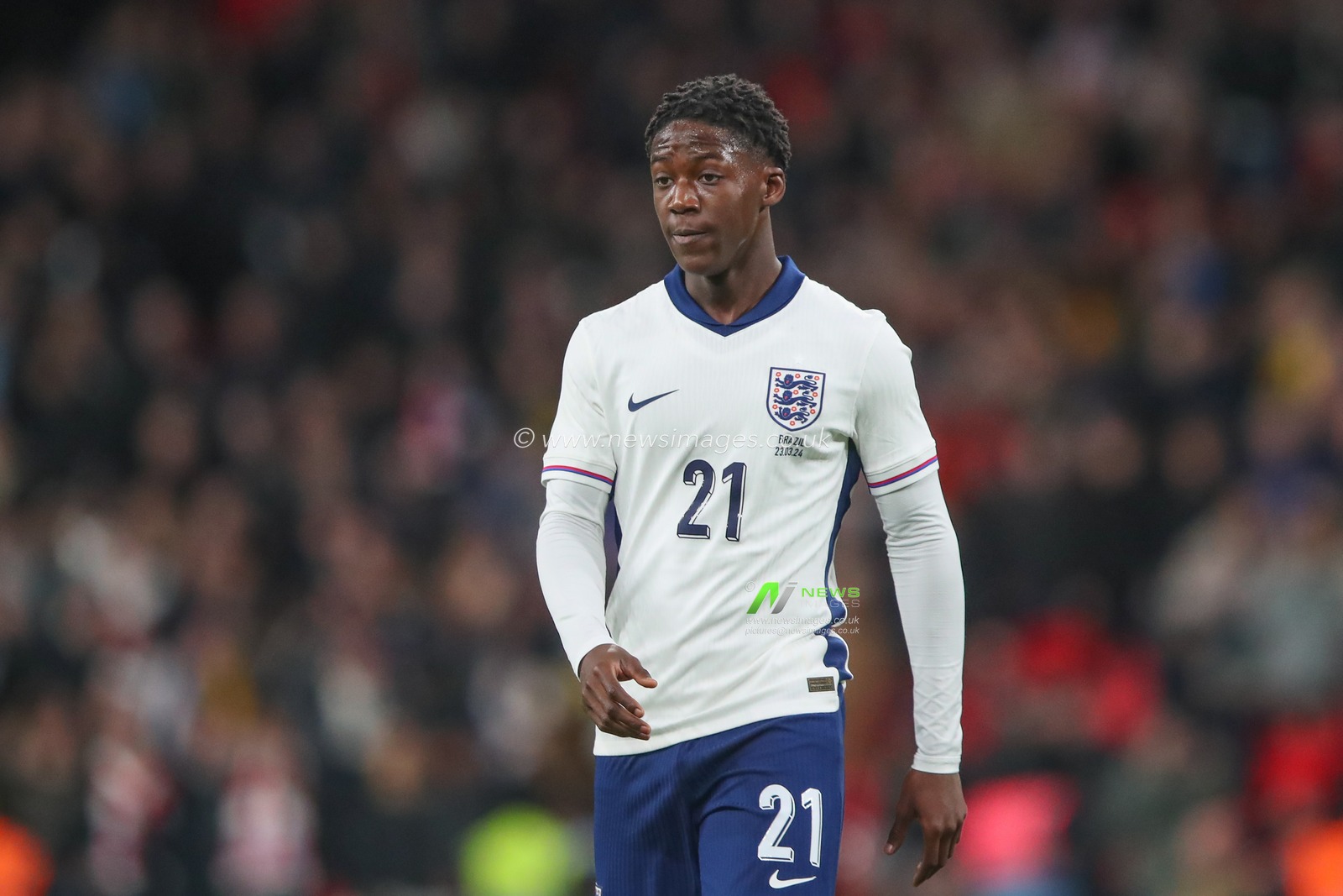 Kobbie Mainoo of England during the International Friendly match England vs Brazil at Wembley Stadium, London, United Kingdom, 23rd March 2024

(Photo by Gareth Evans/News Images)