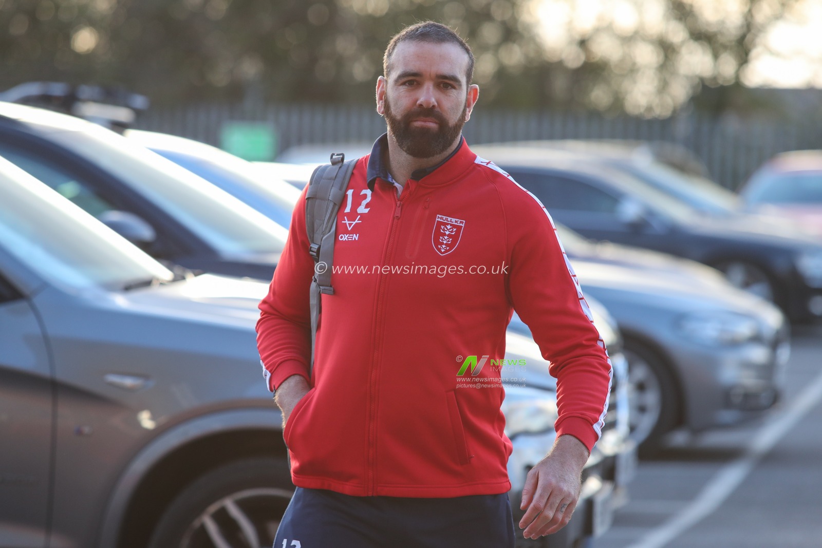 Kane Linnett #12 of Hull KR arrives at the Sewell Group Craven Park