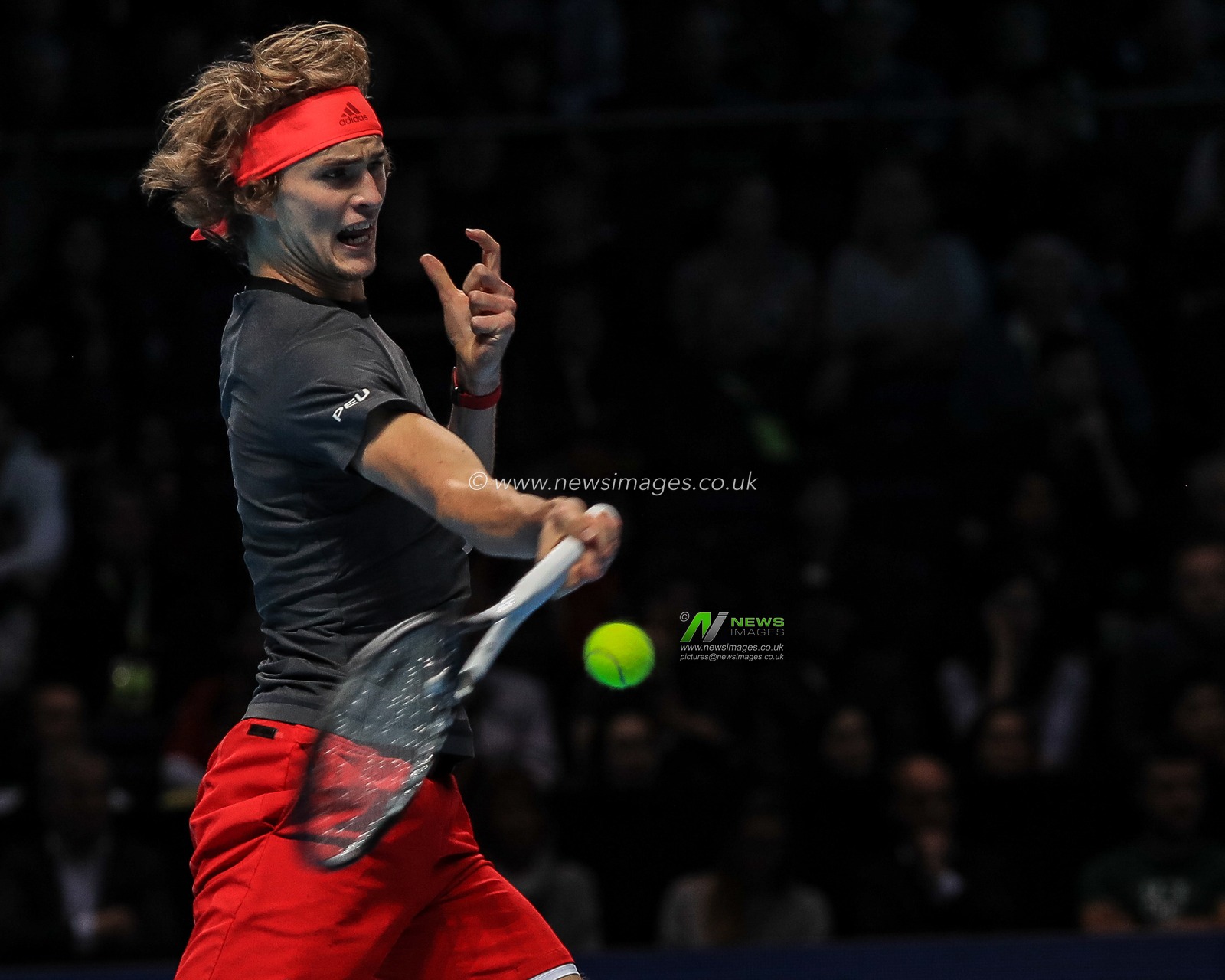 14th November 2018, The O2 , London, England;  Nitto ATP World Tour Finals, Day Four;  Alexander Zverev of Germany in action during his match against Novak Djokovic of Serbia  

Credit: Romena Fogliati/News Images