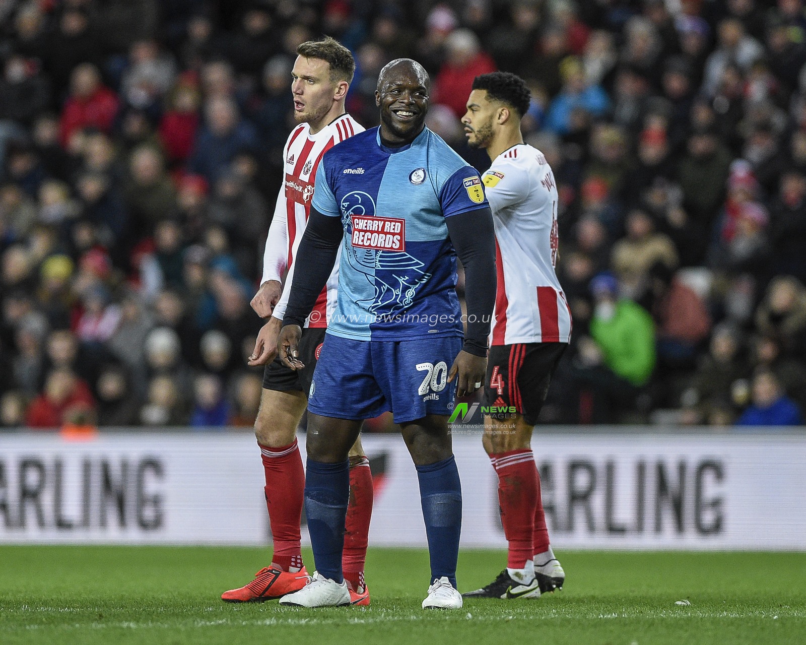 11th January 2020, Stadium Of Light, Sunderland, England; Sky Bet League 1, Sunderland v Wycombe Wanderers : Adebayo Akinfenwa (20) of Wycombe Wanderers smiling

Credit: Iam Burn/News Images